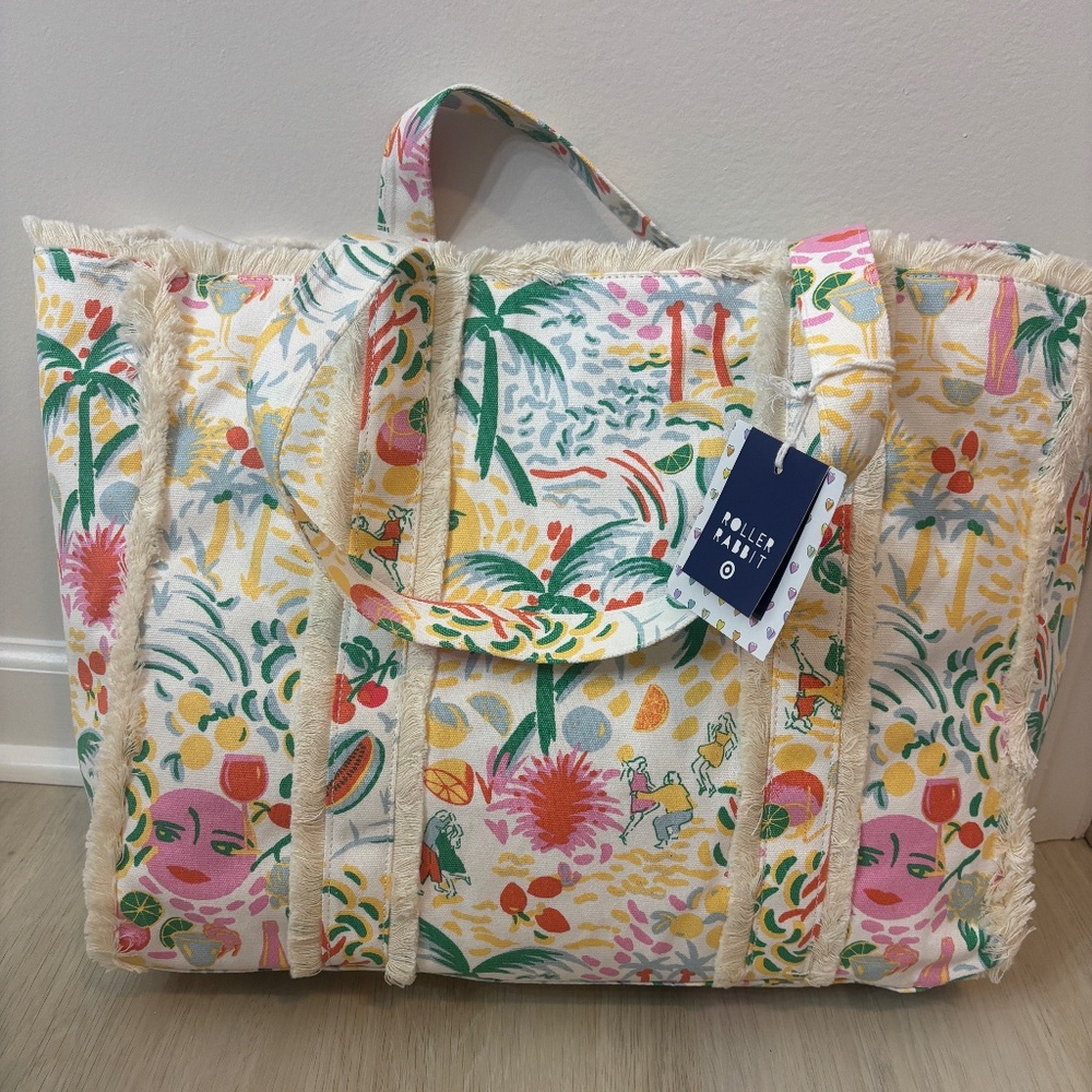 *NWT* Roller Rabbit x Target Vacation Fringe Canvas Tote Bag – Yellow/Green